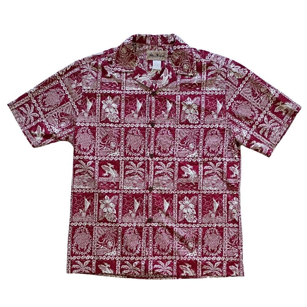 Blue Hawaii Vintage Hawaiian Shirt Palm Tree Turtle Floral Made in USA Size M
